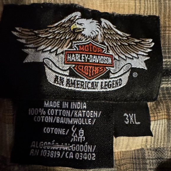 Harley-Davidson Beige Plaid Men's Button Down Shirt - Picture 5 of 8